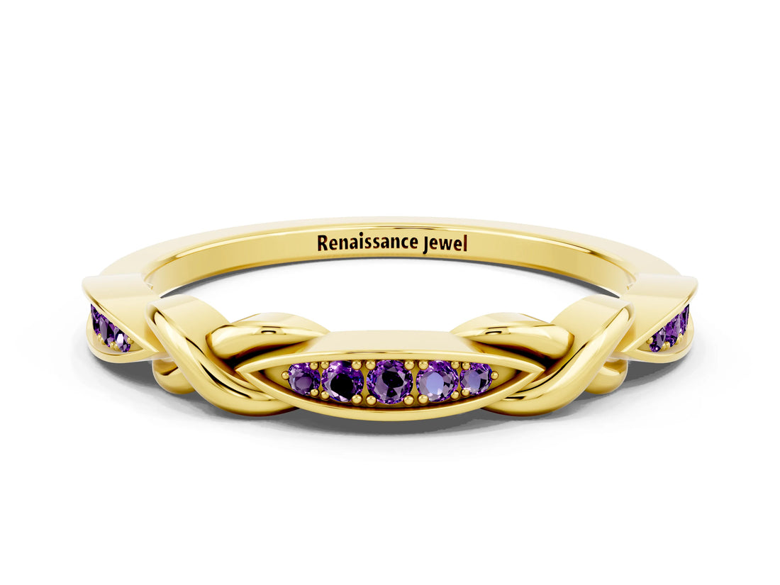 Yellow gold Twisted Amethyst Marquise Pavé Band with Shared Prong Setting_6