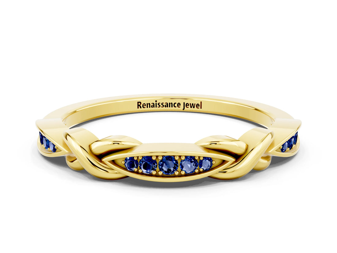 Yellow gold Twisted Blue Sapphire Marquise Pavé Band with Shared Prong Setting_6