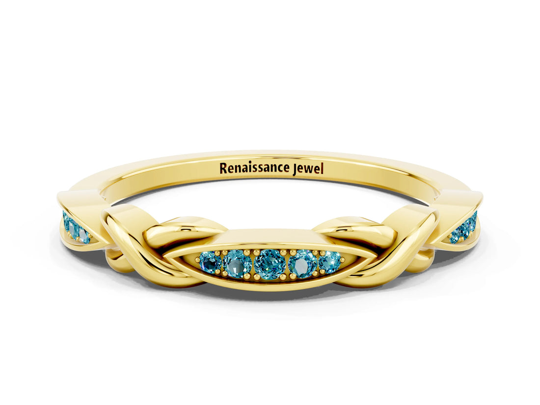 Yellow gold Twisted Blue Topaz Marquise Pavé Band with Shared Prong Setting_6