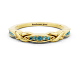 Yellow gold Twisted Blue Topaz Marquise Pavé Band with Shared Prong Setting_6
