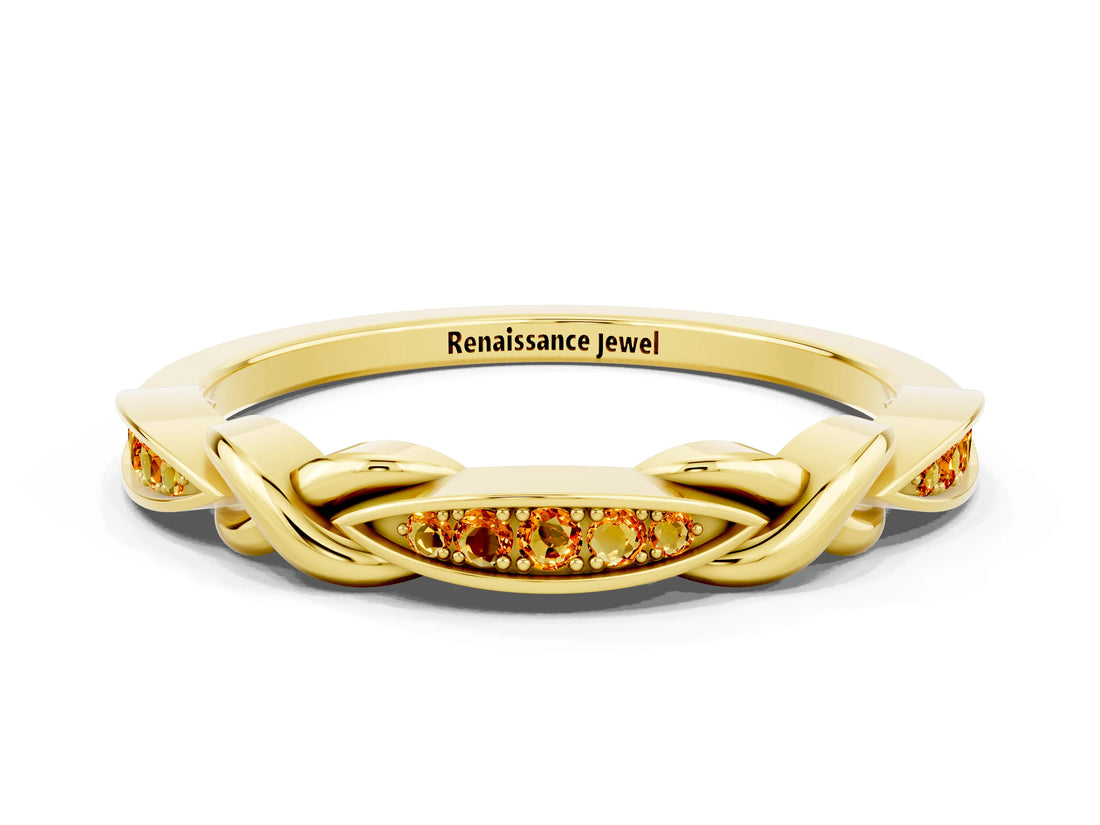 Yellow gold Twisted Citrine Marquise Pavé Band with Shared Prong Setting_6