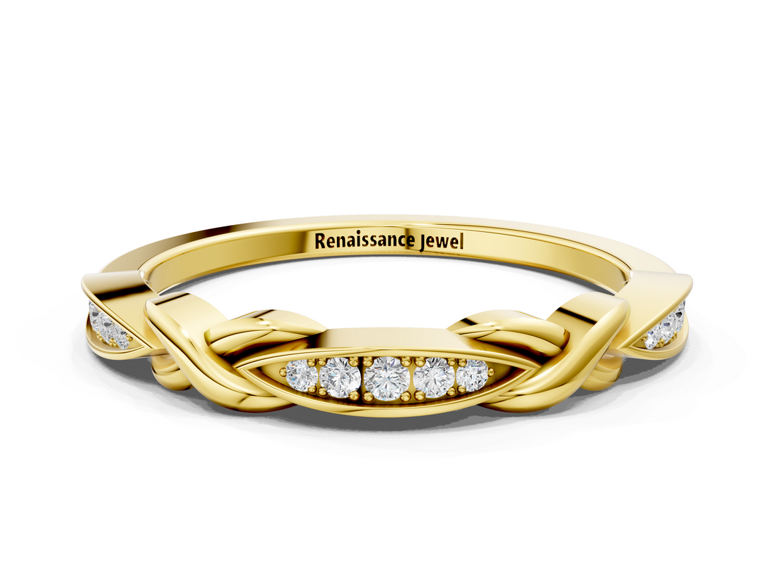 Yellow gold Twisted Diamond Marquise Pavé Band with Shared Prong Setting_87