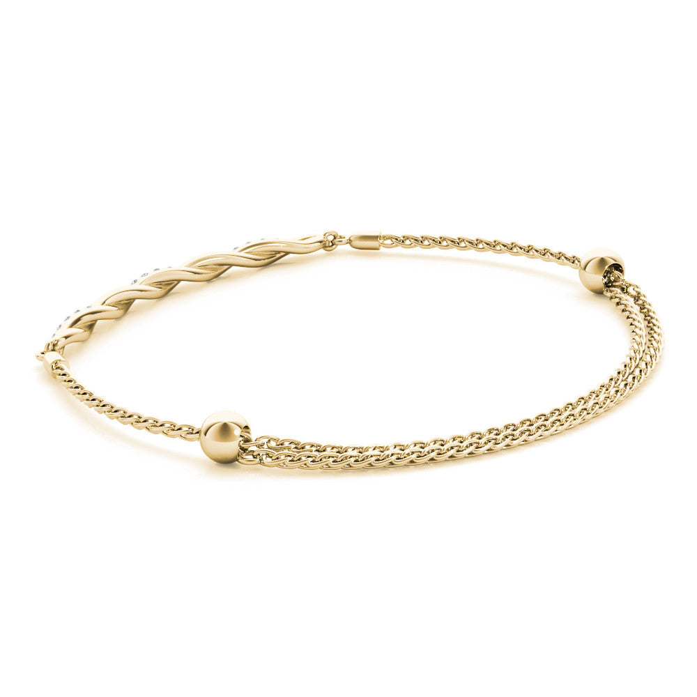 Yellow gold Twisted Diamond Round-Cut Cable Chain Bracelet with Bezel Setting 1