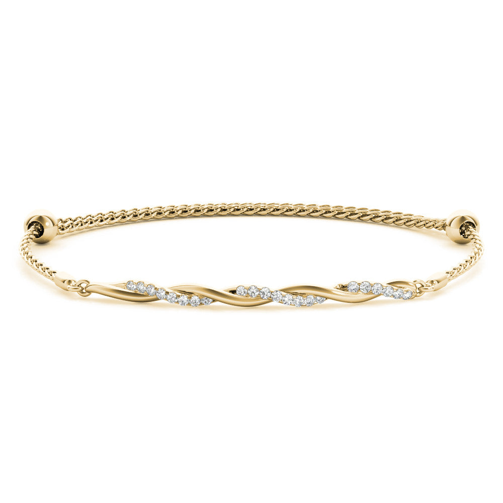 Yellow gold Twisted Diamond Round-Cut Cable Chain Bracelet with Bezel Setting