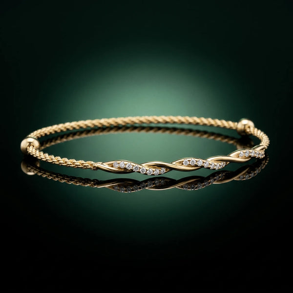 Yellow gold Twisted Diamond Round-Cut Cable Chain Bracelet with Bezel Setting