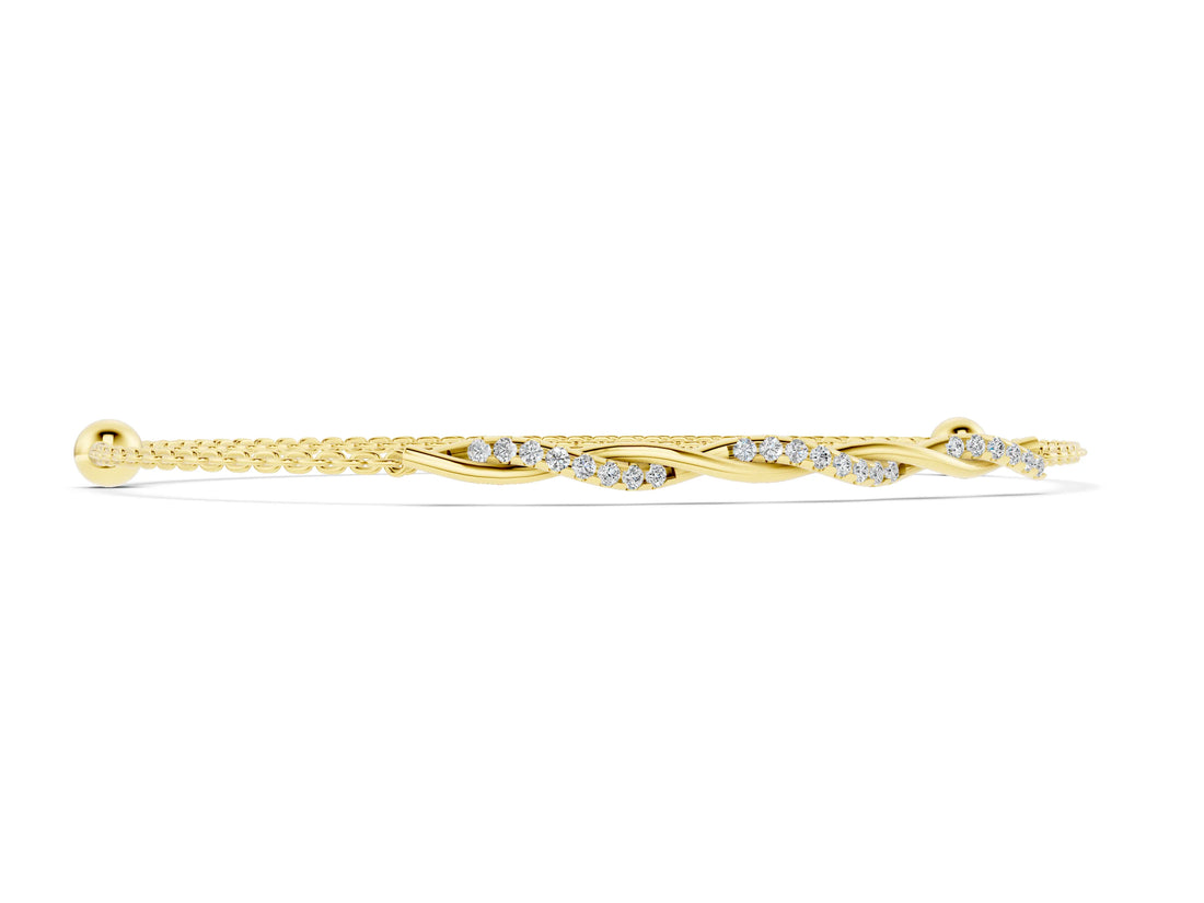 Yellow gold Twisted Diamond Round-Cut Cable Chain Bracelet with Bezel Setting_6