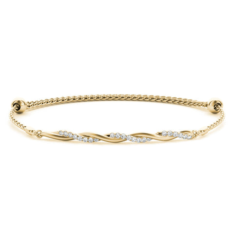 Yellow gold Twisted Diamond Round-Cut Cable Chain Bracelet with Bezel Setting