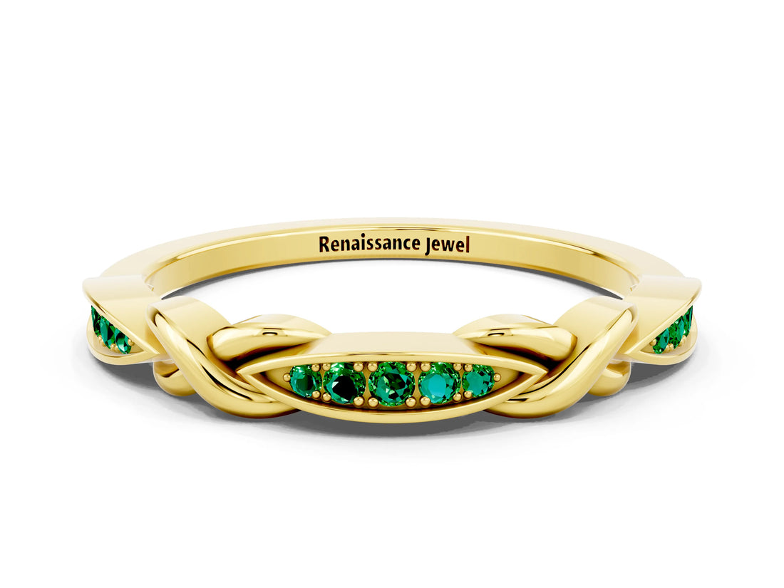 Yellow gold Twisted Emerald Marquise Pavé Band with Shared Prong Setting_6
