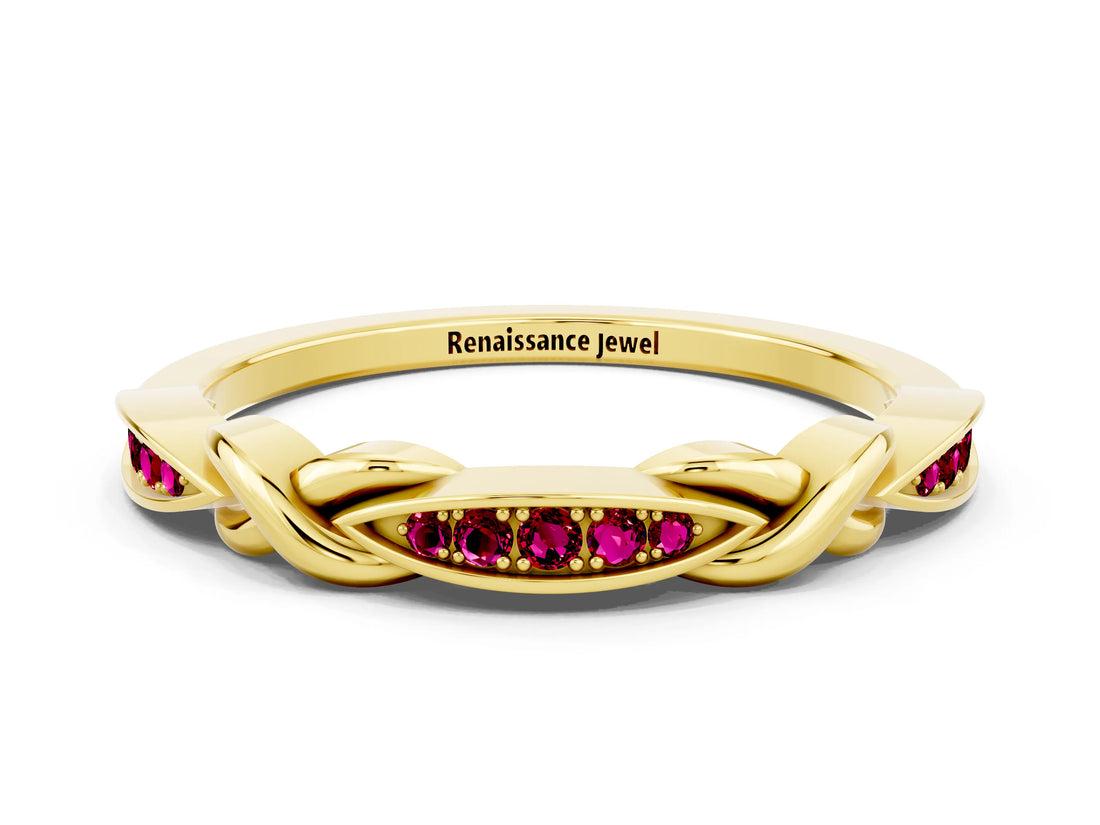 Yellow gold Twisted Garnet Marquise Pavé Band with Shared Prong Setting_6