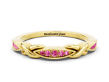 Yellow gold Twisted Marquise Pink Sapphire Pavé Band with Shared Prong Setting_18