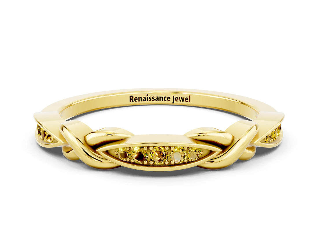 Yellow gold Twisted Marquise Yellow Sapphire Pavé Band with Shared Prong Setting_18