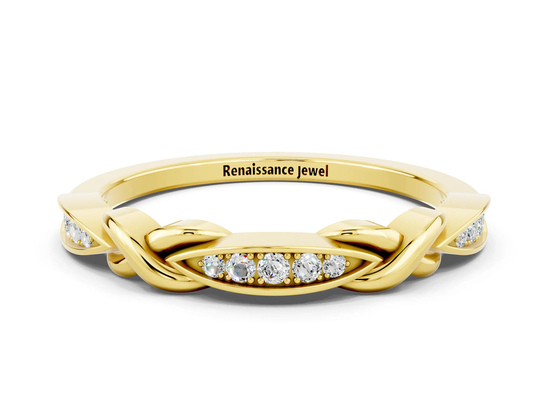 Yellow gold Twisted Moissanite Marquise Pavé Band with Shared Prong Setting_6