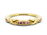 Yellow gold Twisted Morganite Marquise Pavé Band with Shared Prong Setting_6