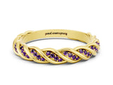 Yellow gold Twisted Pavé Round Amethyst Eternity Band with Shared Prong Setting_6