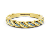 Yellow gold Twisted Pavé Round Aquamarine Eternity Band with Shared Prong Setting_6