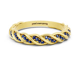 Yellow gold Twisted Pavé Round Blue Sapphire Eternity Band with Shared Prong Setting_6