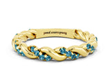 Yellow gold Twisted Pavé Round Blue Topaz Eternity Band_6