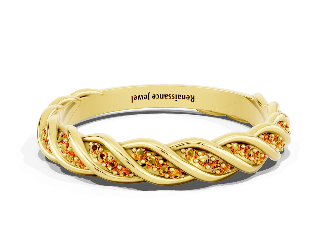 Yellow gold Twisted Pavé Round Citrine Eternity Band with Shared Prong Setting_6