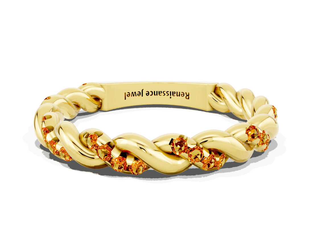 Yellow gold Twisted Pavé Round Citrine Eternity Band_6