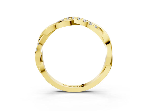 Yellow gold Twisted Pavé Round Diamond Infinity Band