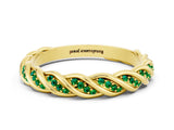 Yellow gold Twisted Pavé Round Emerald Eternity Band with Shared Prong Setting_6