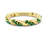 Yellow gold Twisted Pavé Round Emerald Eternity Band_6
