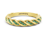 Yellow gold Twisted Pavé Round Green Sapphire Eternity Band with Shared Prong Setting_6