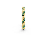 Yellow gold Twisted Pavé Round Green Sapphire Eternity Band_8