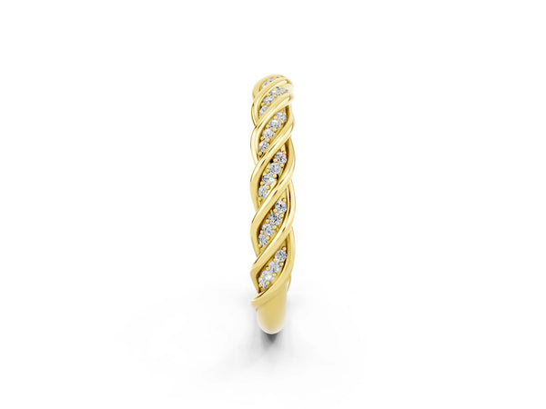 Yellow Gold Round Moissanite Twisted Rope Pave Half Eternity Wedding Band
