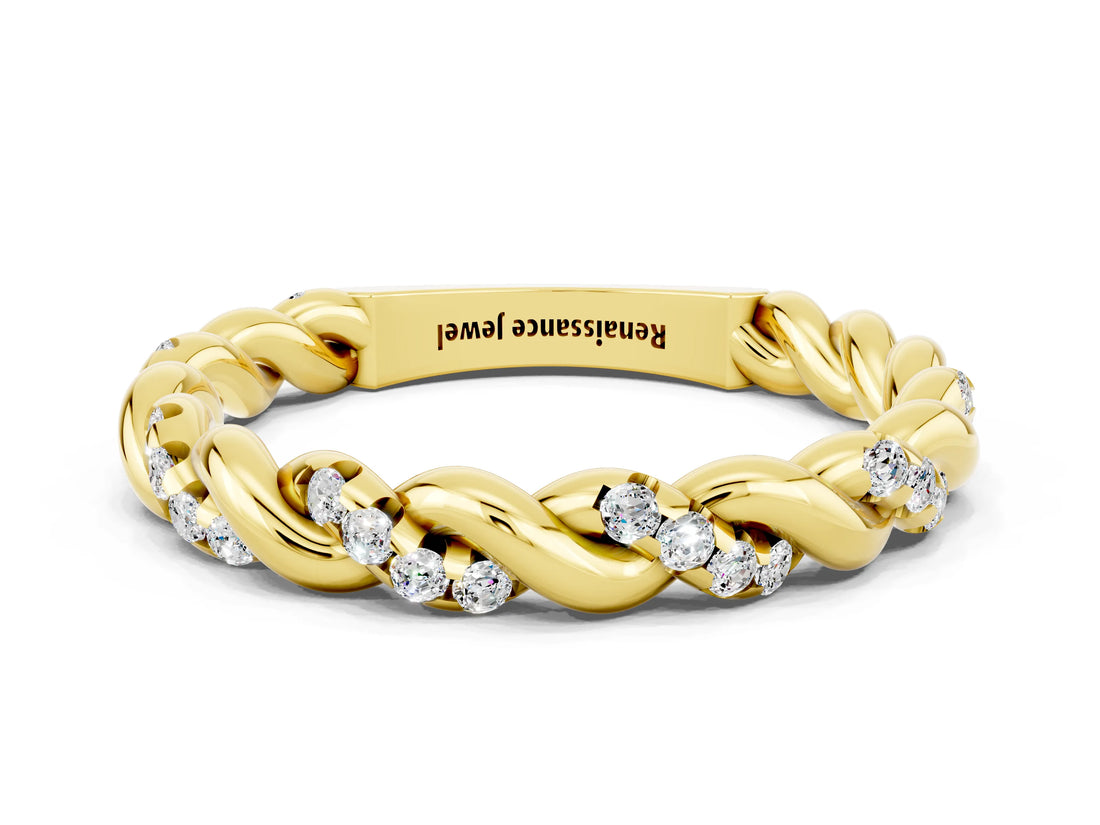 Yellow gold Twisted Pavé Round Moissanite Eternity Band_6