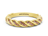 Yellow gold Twisted Pavé Round Morganite Eternity Band with Shared Prong Setting_6