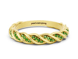 Yellow gold Twisted Pavé Round Peridot Eternity Band with Shared Prong Setting_6
