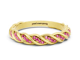 Yellow gold Twisted Pavé Round Pink Sapphire Eternity Band with Shared Prong Setting_18