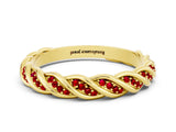 Yellow gold Twisted Pavé Round Ruby Eternity Band with Shared Prong Setting_6