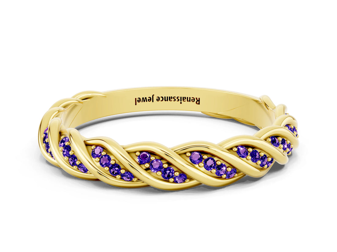Yellow gold Twisted Pavé Round Tanzanite Eternity Band with Shared Prong Setting_6
