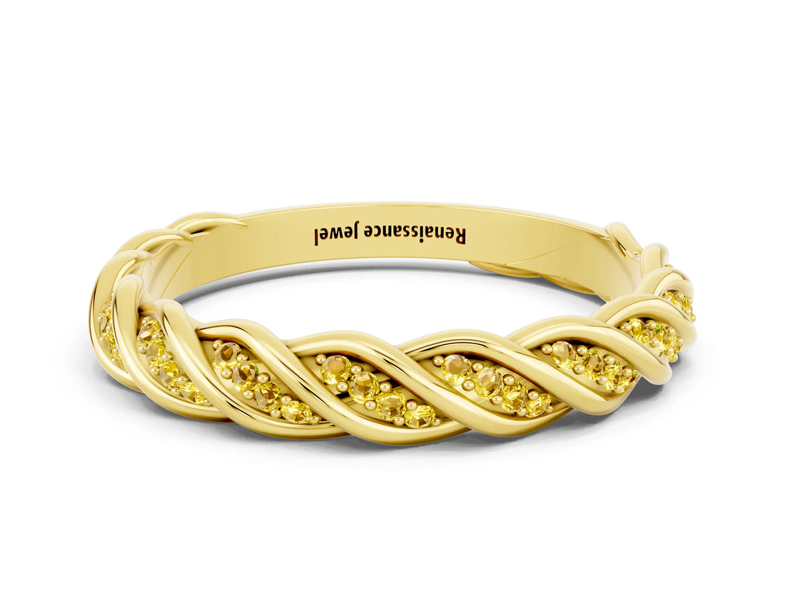 Yellow gold Twisted Pavé Round Yellow Sapphire Eternity Band with Shared Prong Setting_18