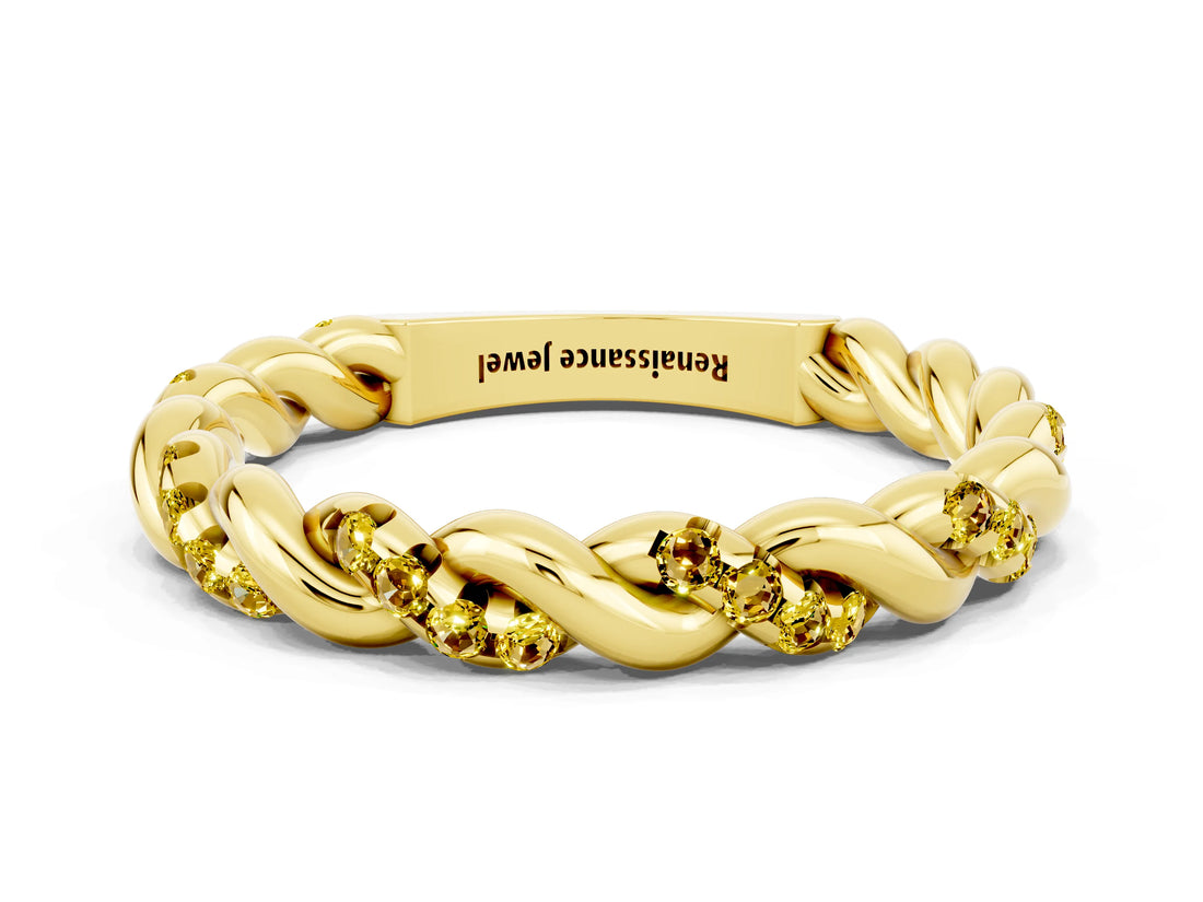 Yellow gold Twisted Pavé Round Yellow Sapphire Eternity Band_18