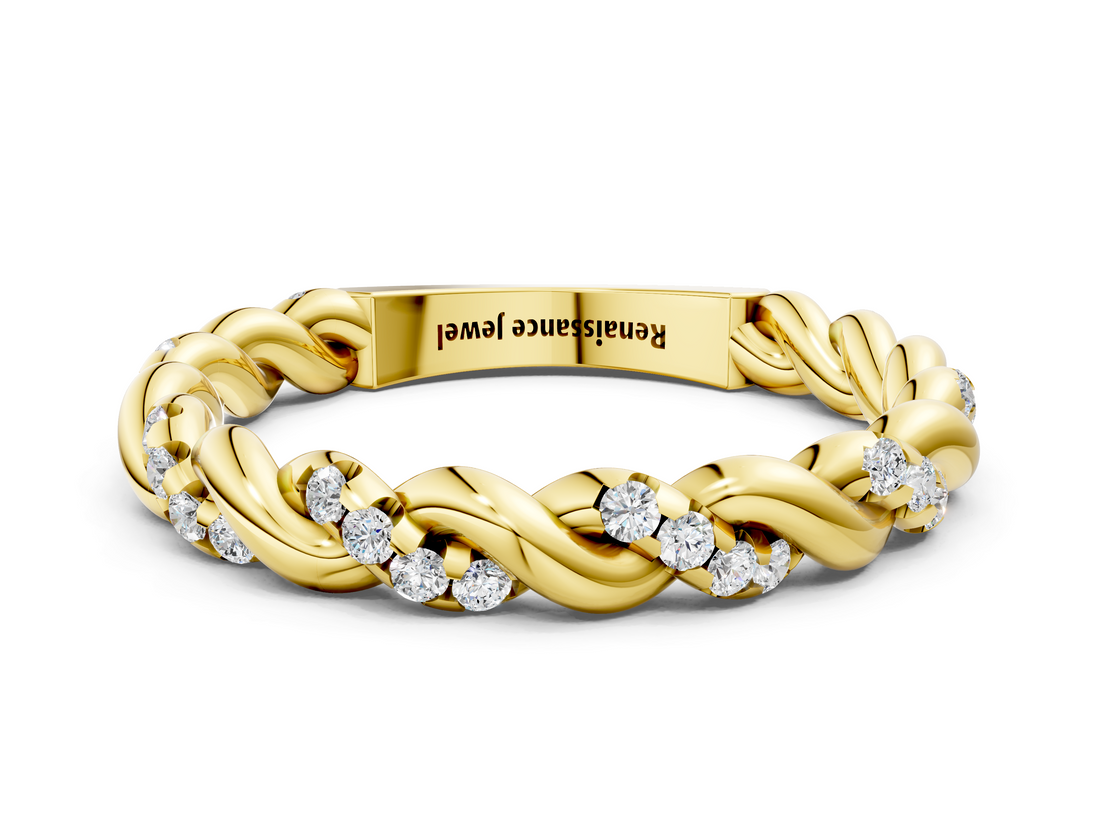 18K Yellow Gold Twisted Pavé Round Diamond Eternity Band