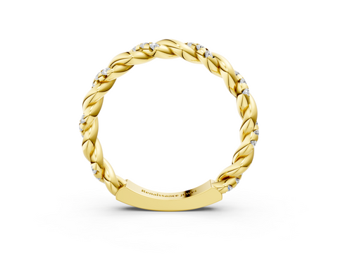 18K Yellow Gold Twisted Pavé Round Diamond Eternity Band