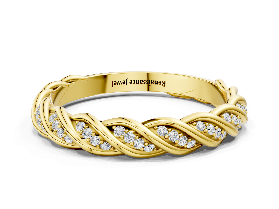 Yellow gold Twisted Pave Round Diamond Eternity Band with Shared Prong Setting_90