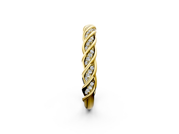 Yellow gold Twisted Pavé Round Diamond Eternity Band with Shared Prong Setting