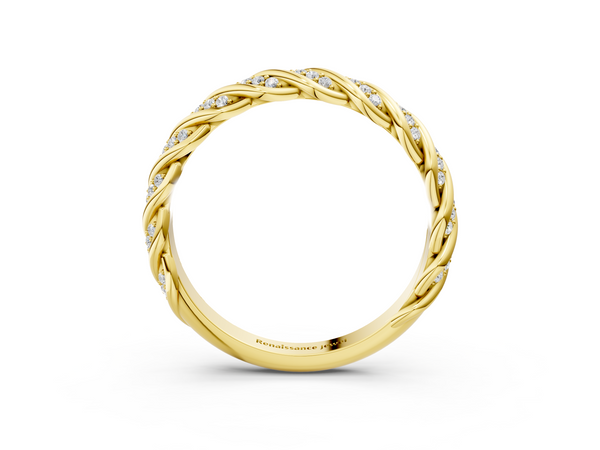 Yellow gold Twisted Pavé Round Diamond Eternity Band with Shared Prong Setting