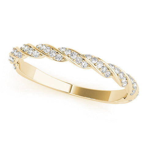 Yellow gold Twisted Pave Round Diamond Eternity Band with Shared Prong Setting