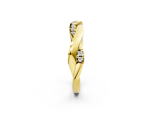Yellow gold Twisted Pave Round Diamond Infinity Band with Channel Setting