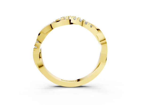Yellow gold Twisted Pave Round Diamond Infinity Band with Channel Setting