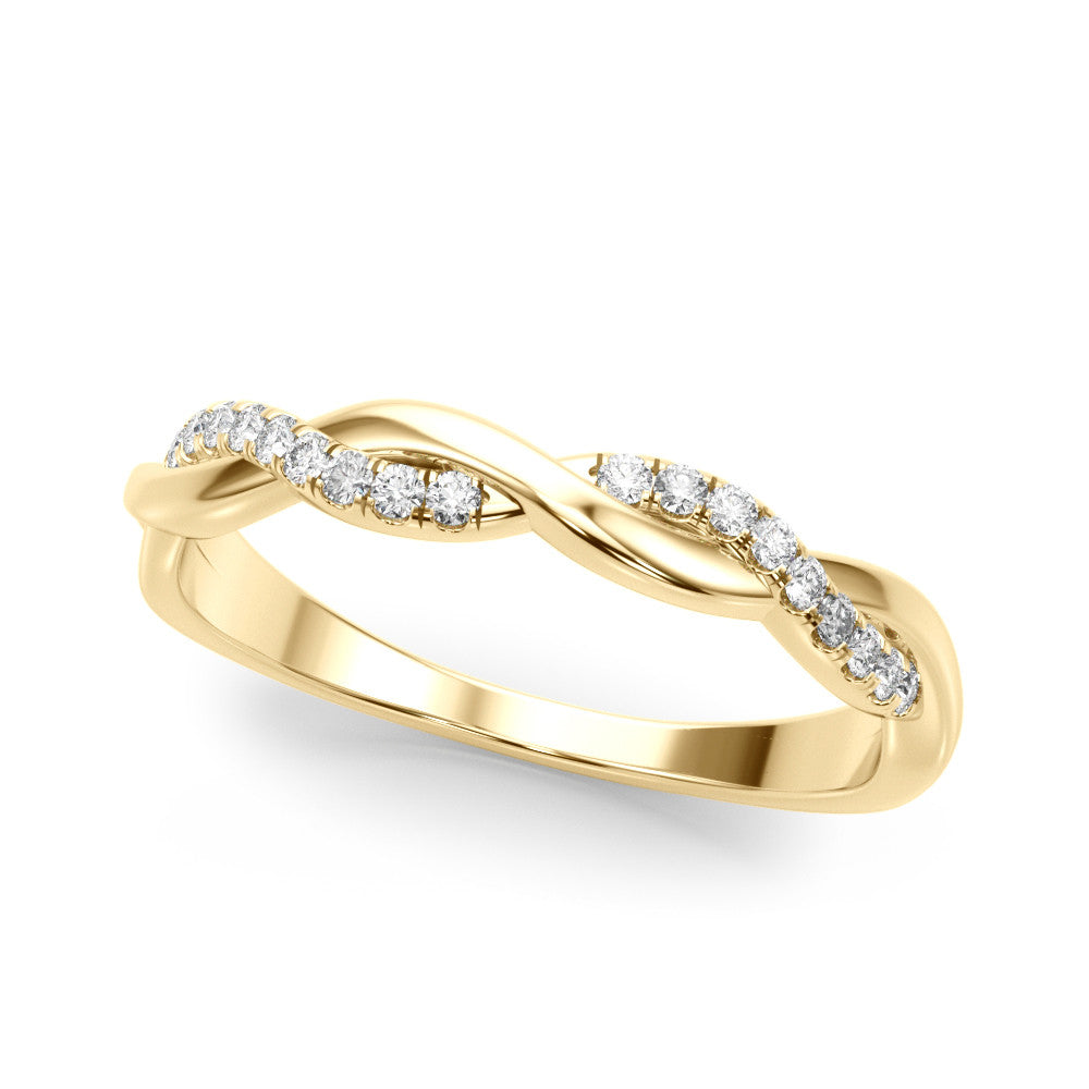 Yellow gold Twisted Pave Round Diamond Infinity Band with Shared Prong Setting
