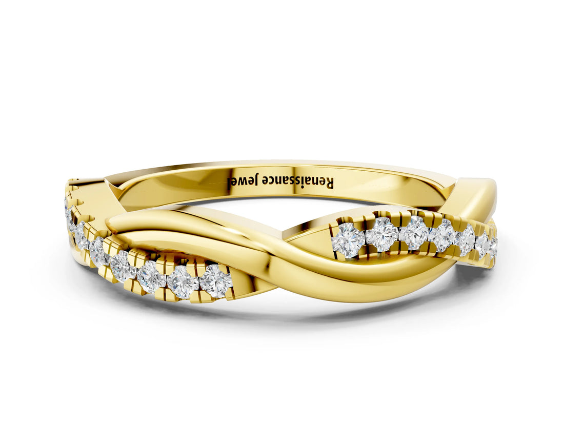 Yellow gold Twisted Pave Round Diamond Infinity Band with Shared Prong Setting_2