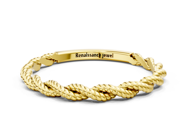 Yellow gold Twisted Rope Solitaire Band with Round Stone and Bezel Setting