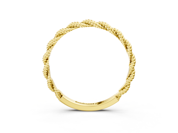 Yellow gold Twisted Rope Solitaire Band with Round Stone and Bezel Setting