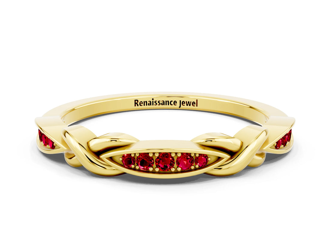 Yellow gold Twisted Ruby Marquise Pavé Band with Shared Prong Setting_6